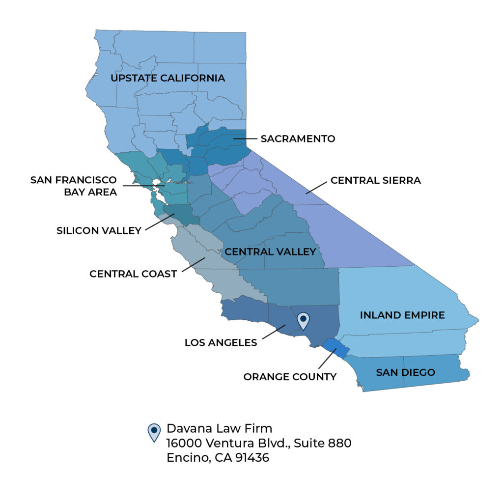 CA personal injury law firm service area map -Davana Law